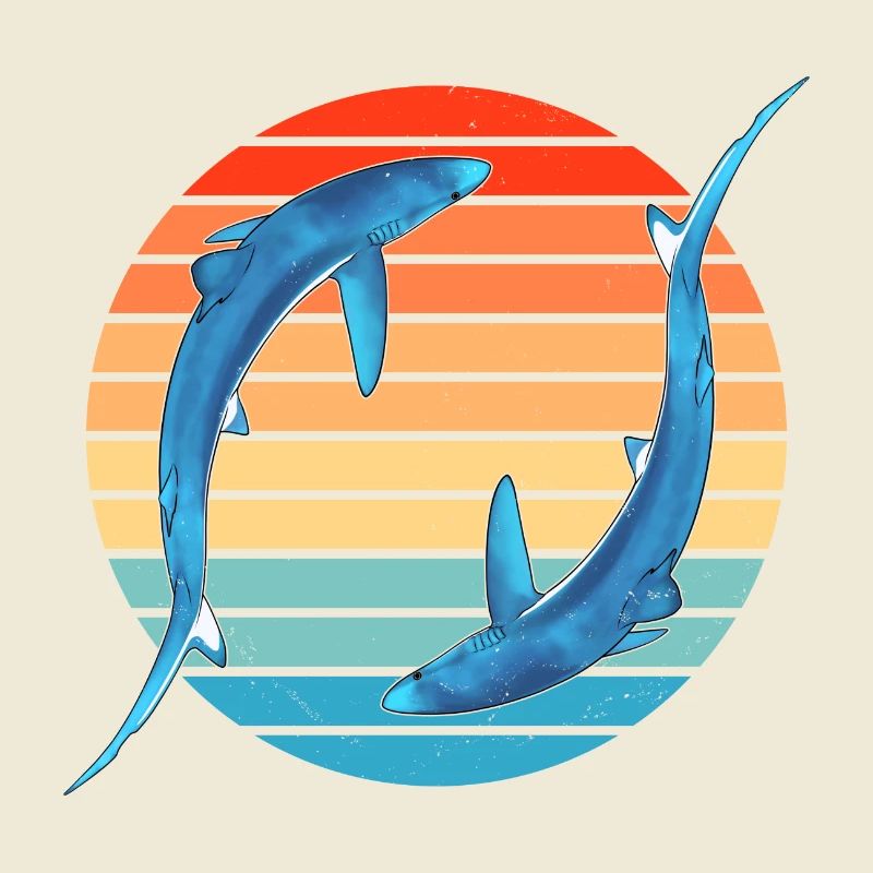 Requin bleu Rétro Coucher de soleil