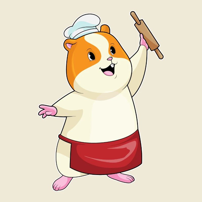 Hamster as a baker with rolling pin