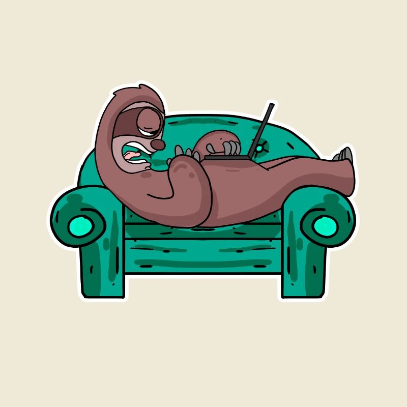 Faultier auf Sofa Laptop Mitarbeiter