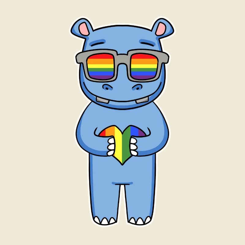 Regenbogen - Nilpferd mit Brille und Herz