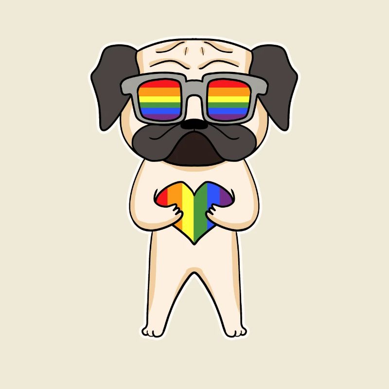 Regenbogen - Hund Mops mit Brille und Herz