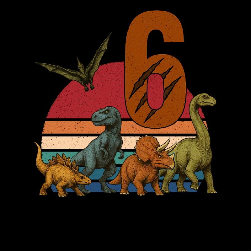 Retro Dinosaur Dino Birthday 6 Years Gift