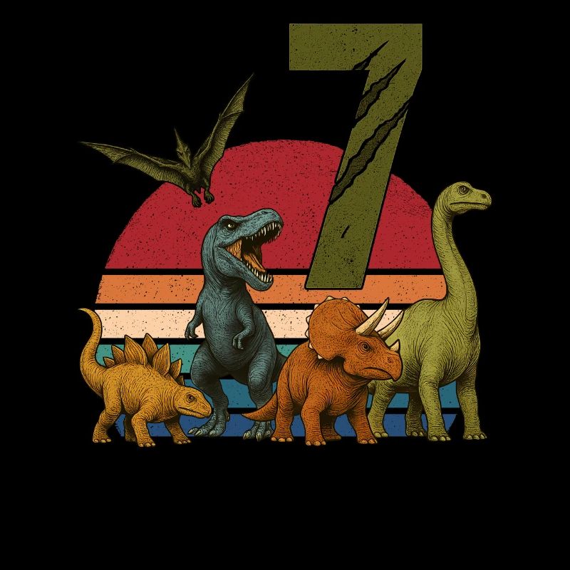 Dino Birthday 7 Years Retro Dinosaur Gift