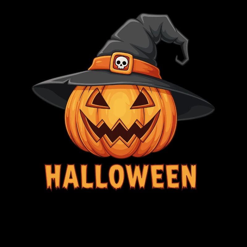 Spooky Halloween Jack-o'-lantern with witch hat