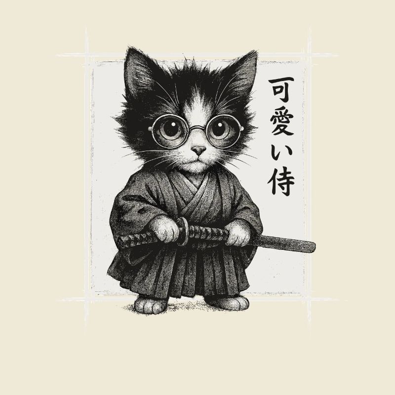 Samurai Cat Japanese Art, Funny Kitten