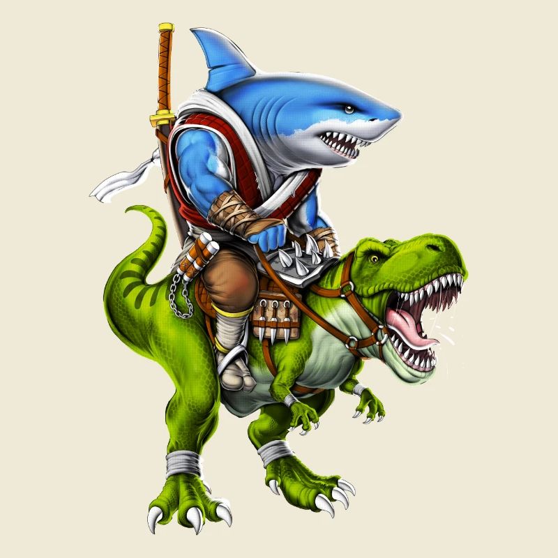 Shark Samurai Riding T-Rex Dinosaur