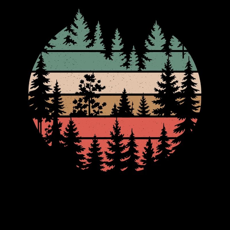Retro forest nature silhouette trees motif hiking