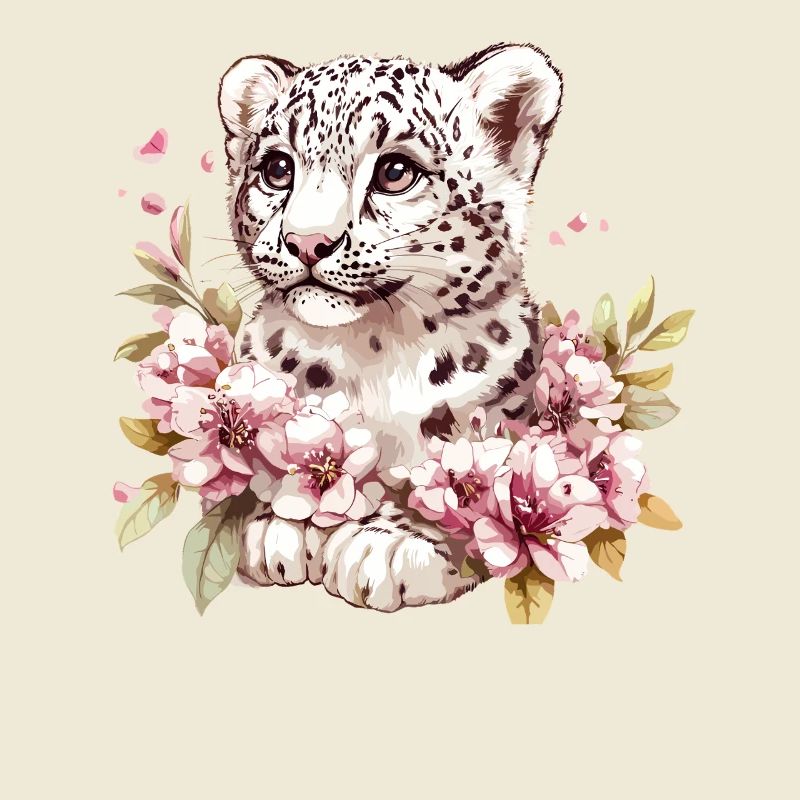Petit léopard avec couronne de fleurs