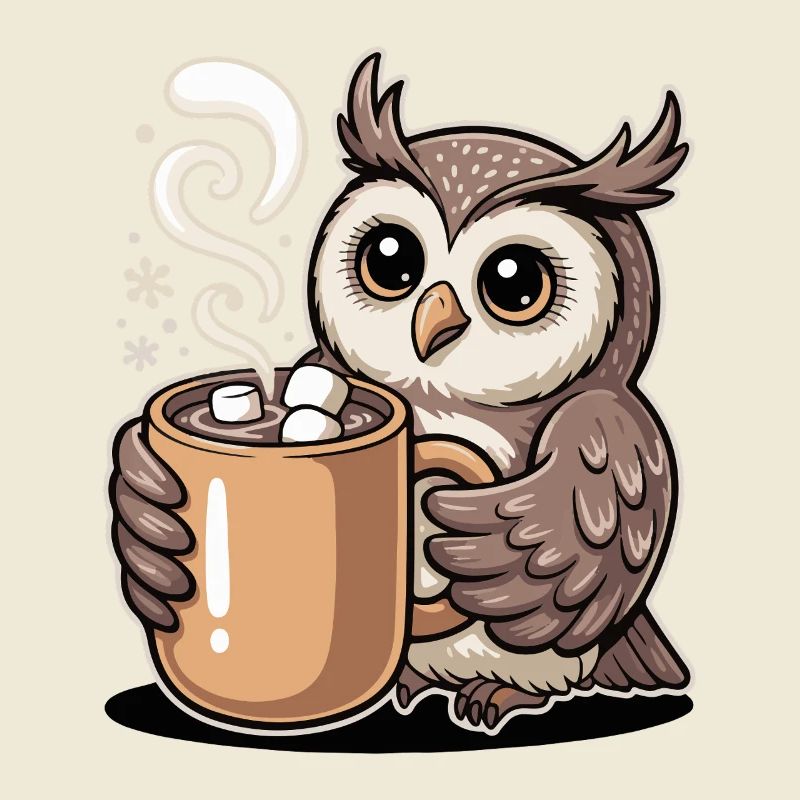 Cuddly owl with cocoa
