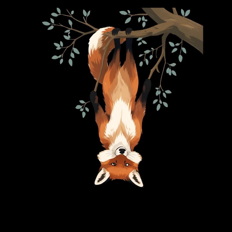 Fox hangs from branch