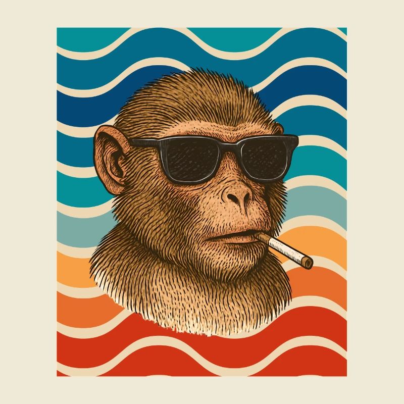 Sunglasses monkey in retro wave pattern