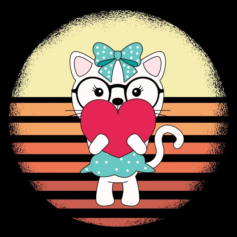 Chat avec coeur Sunset Design