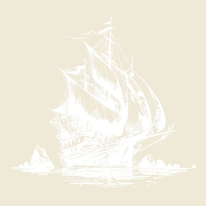 Sailing ship with sails for sailors and captains