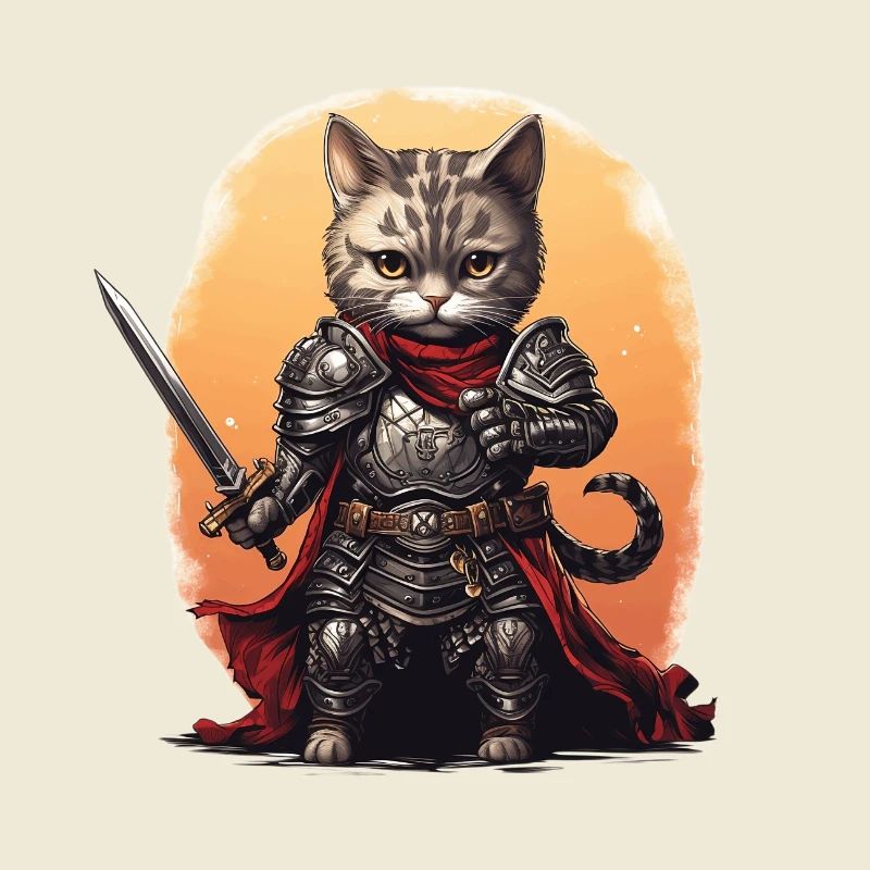 Chat en équipement de chevalier avec épée longue, AI Gen