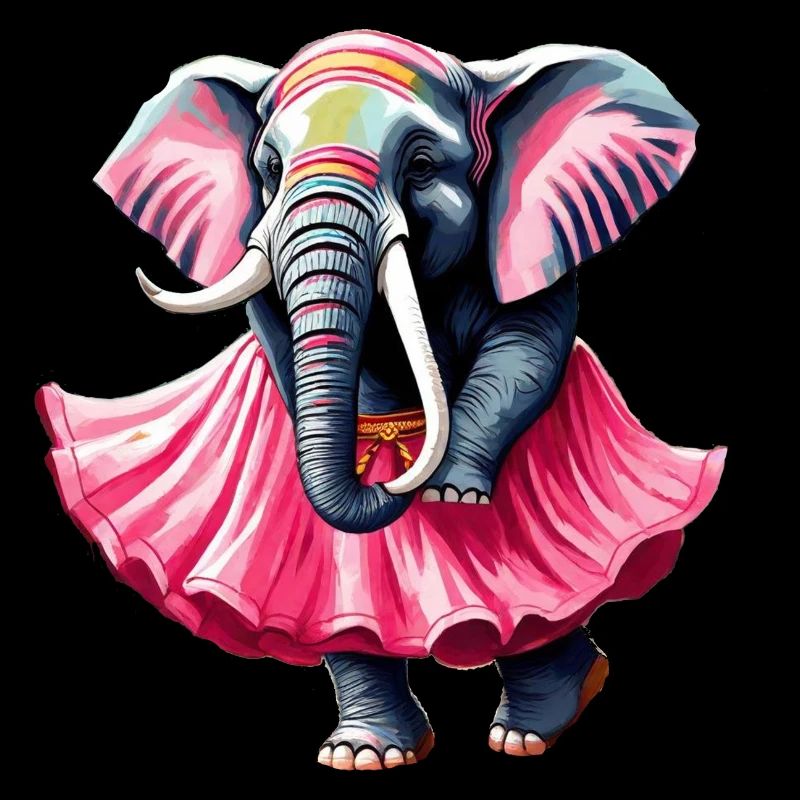 Dancing elephant in pink skirt