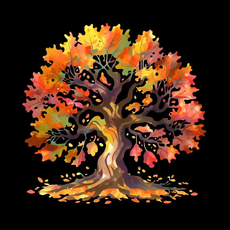 Eiche mit Herbstlaub Aquarell