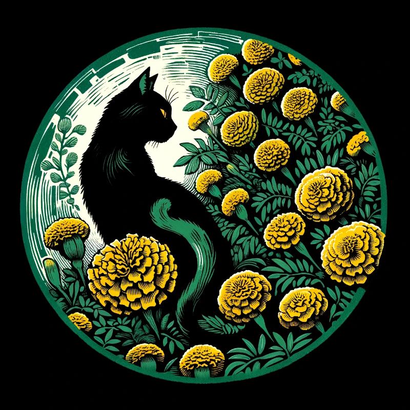 Schwarze Katze Ringelblume