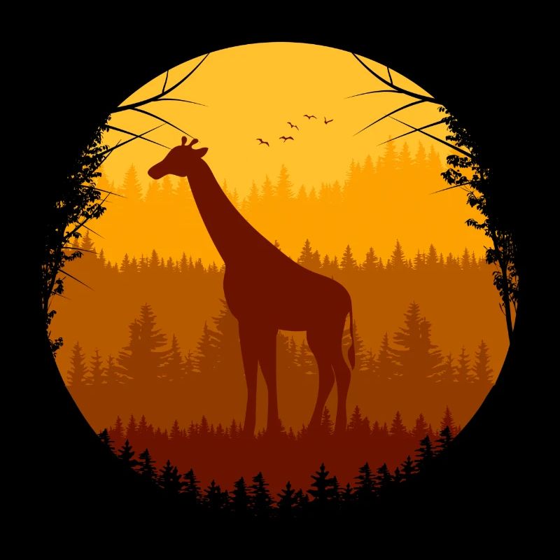 girafe et volée d’oiseaux dans la forêt d’automne