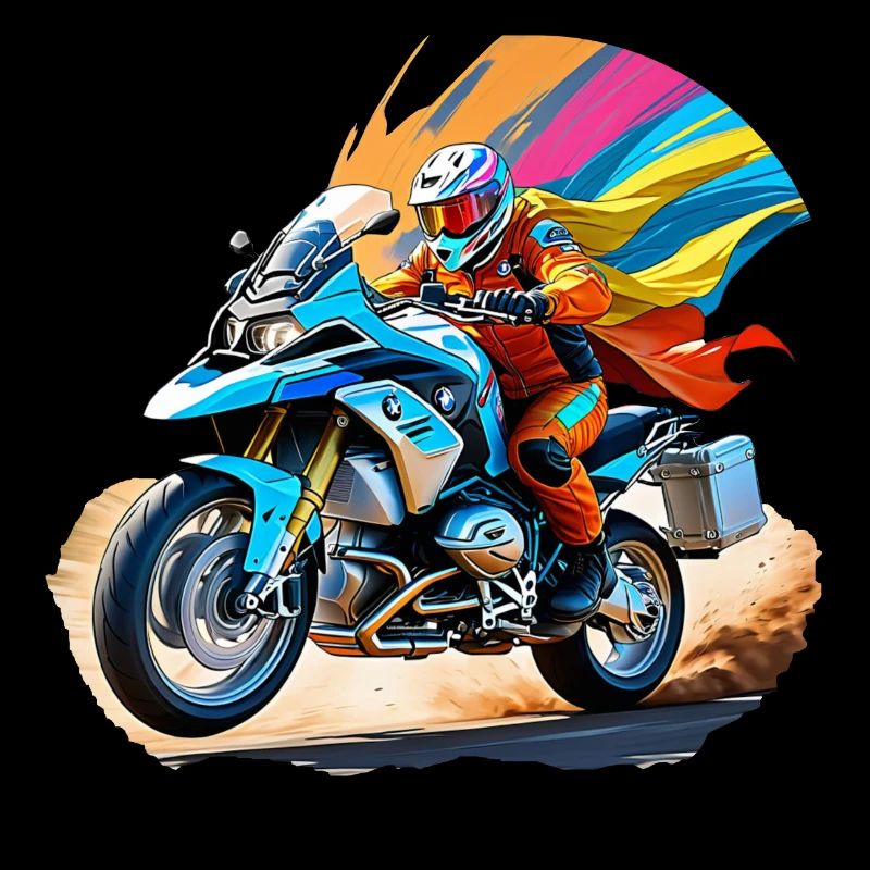 Comic hero on motorcycle
