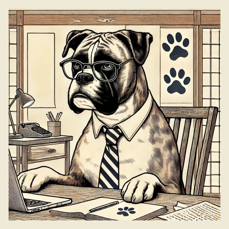 Boxer au bureau - style ukiyo-e