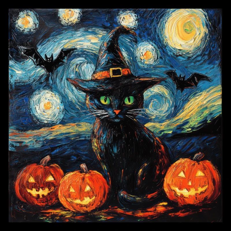 Halloween Black Cat Pumpkin Bat