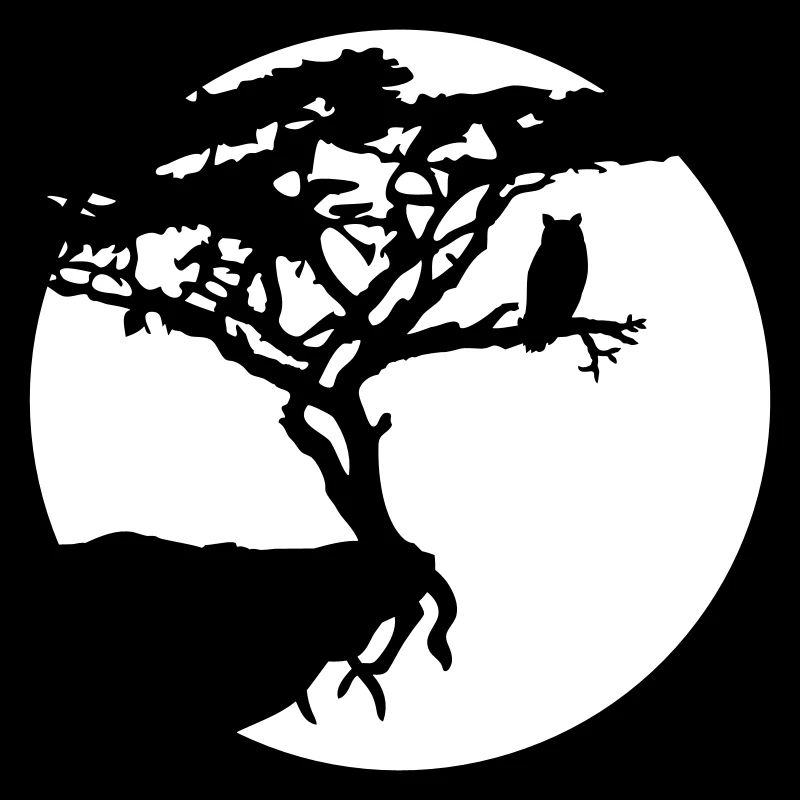 Tree Owl Bird Moon Cliff Round Night Silhouette