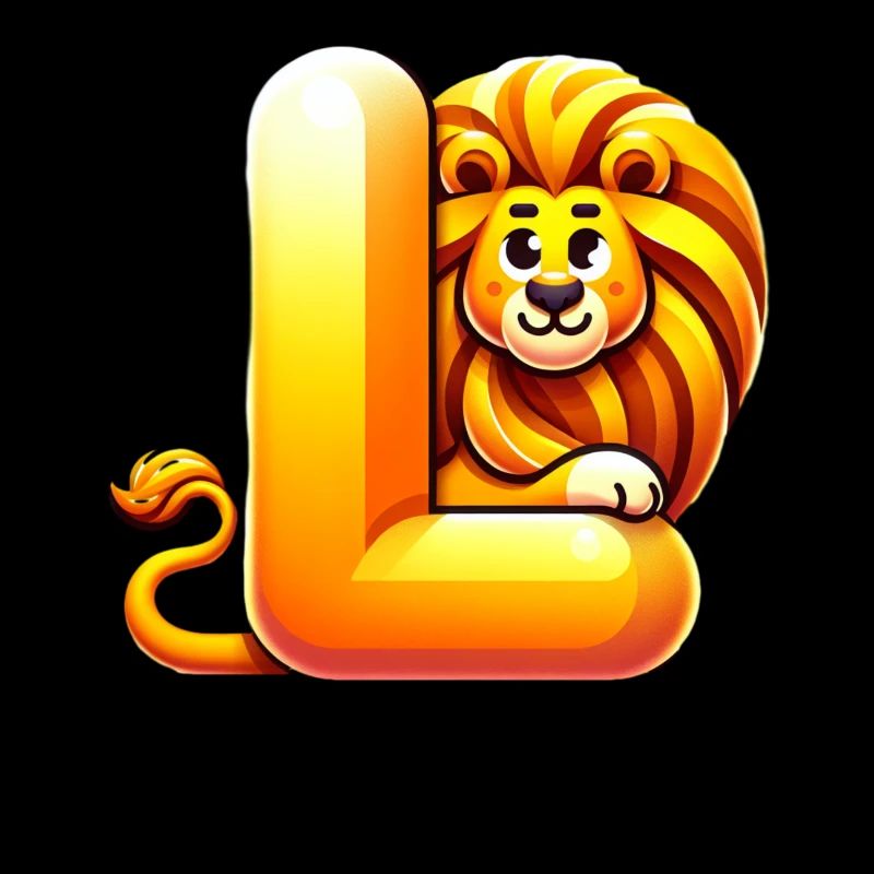 Funny lion climbs on the letter L