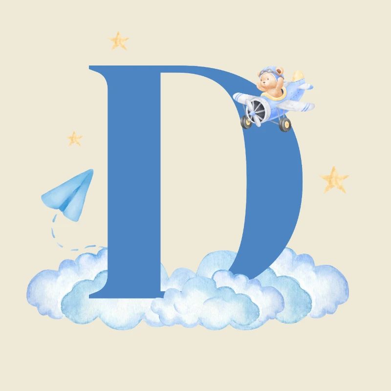 Letter d blue clouds airplane child