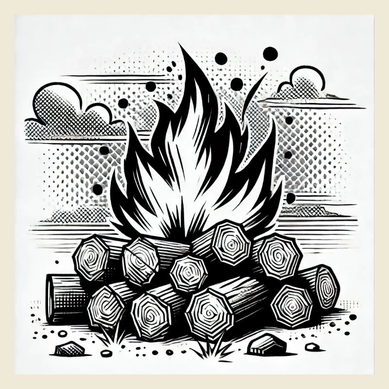 Feu de camp dans le style de la bande dessinée : chaleur et atmosphère