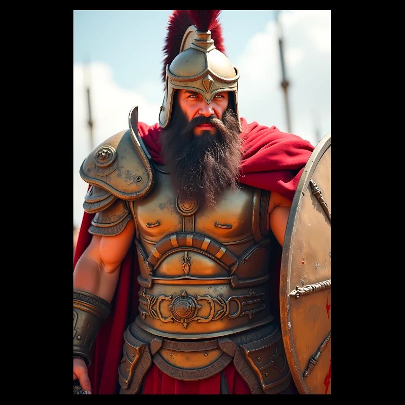 Ares, armored war god with crimson cape