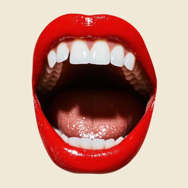 Bouche ouverte avec rouge à lèvres rouge