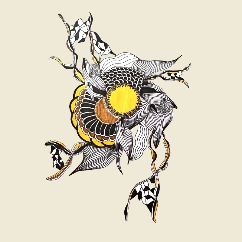 Fleur dessinée à la main Centre jaune