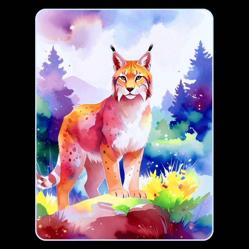 Lynx in the mountain forest (watercolour)
