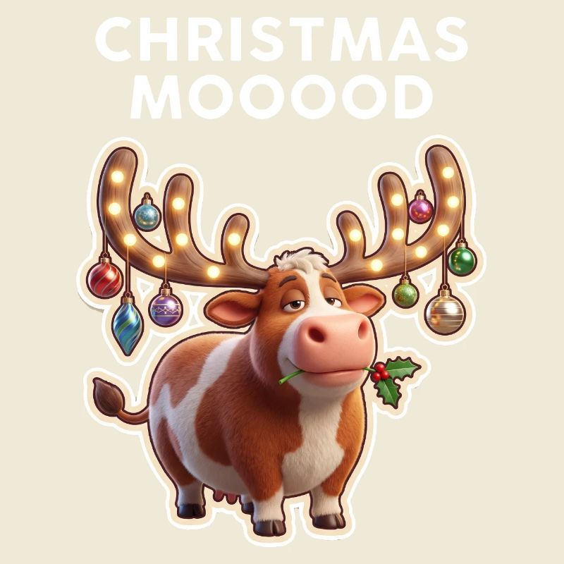 Weihnachtskuh mit Leuchtornamenten