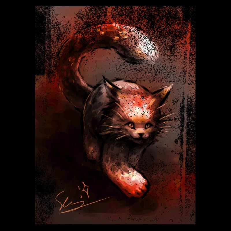 Lynx rouge rampant [peint à la main]