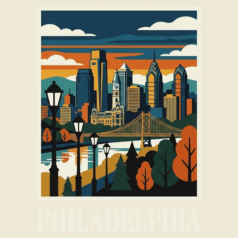 Affiche du coucher de soleil de la skyline de Philadelphie