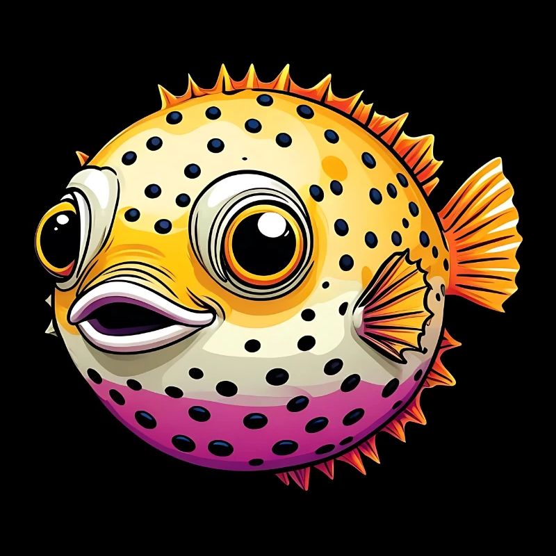 Cheerful laughing colorful puffer fish