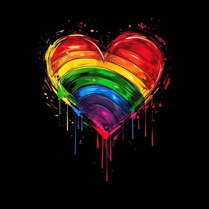 Abstraktes Regenbogenherz mit Tintenspritzern - Pride