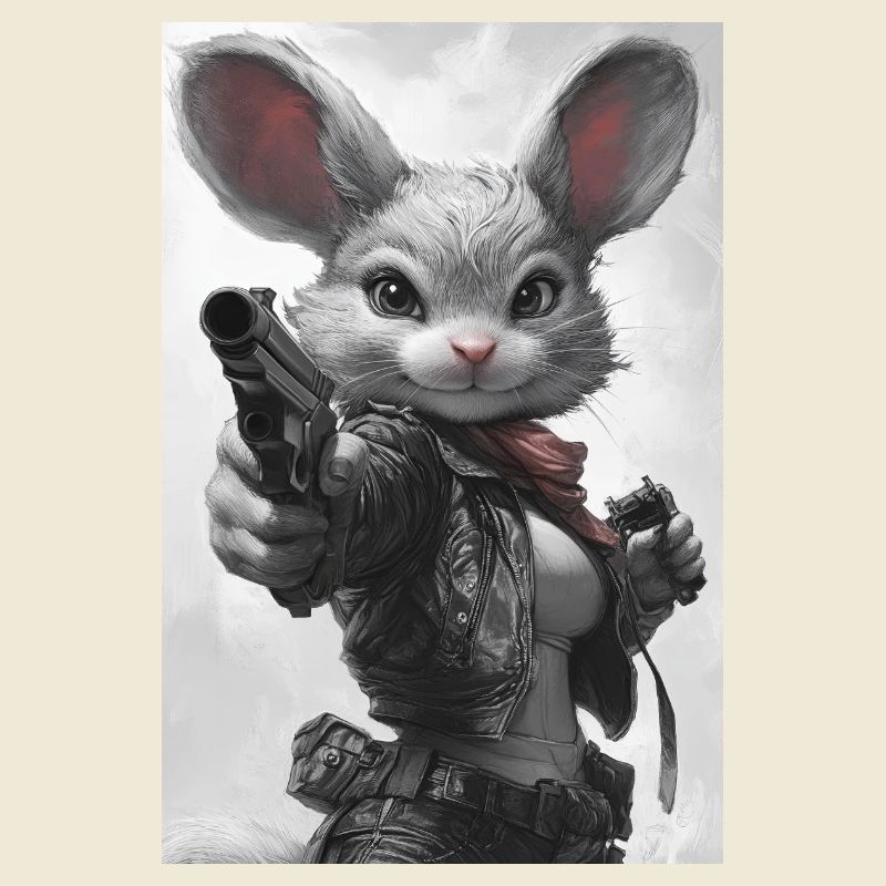 Action bunny in leather jacket