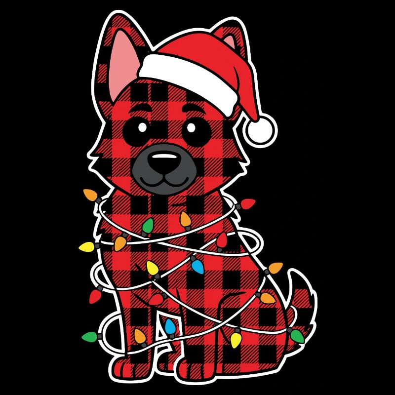 German Shepherd Dog Christmas Plaid Red