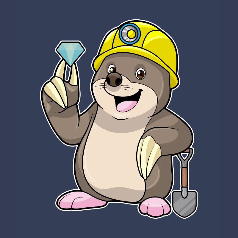 Mole as a miner with shovel & diamond