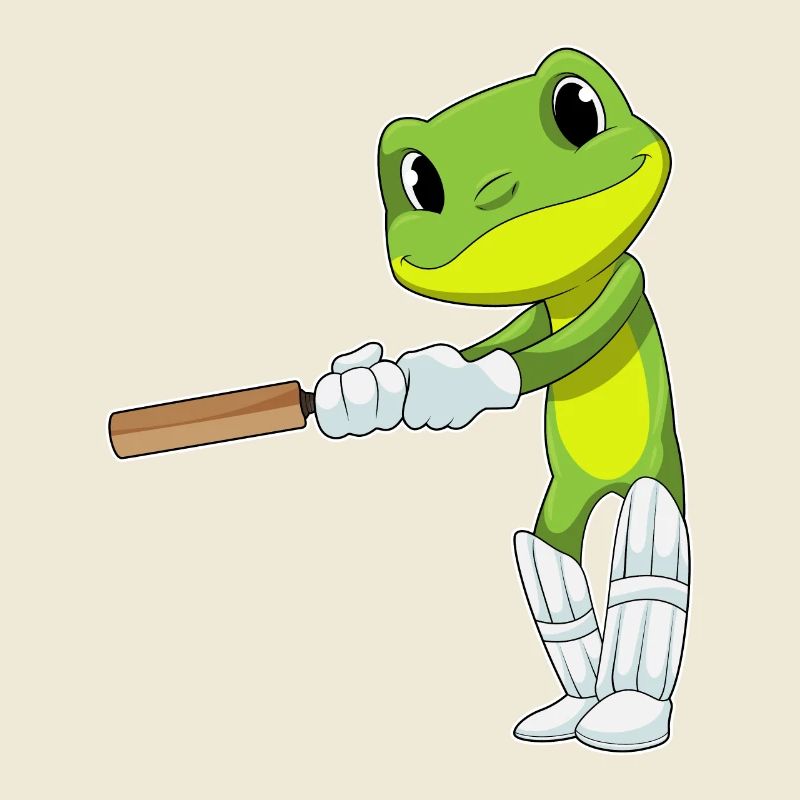 Frosch beim Cricket mit Cricketschläger
