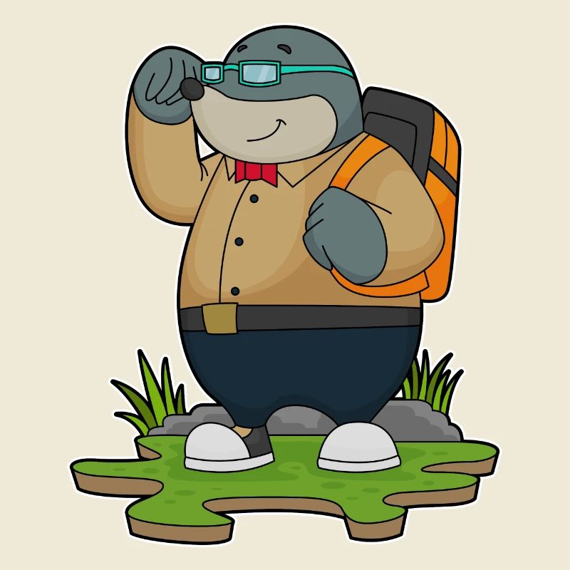 Maulwurf als Wanderer mit Rucksack