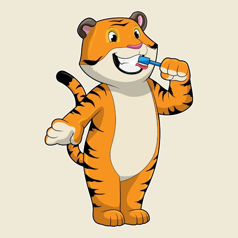 Tiger with toothbrush