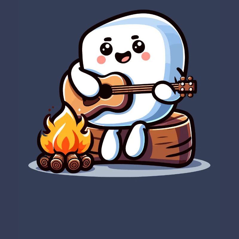 Campfire evening with cute marshmallow