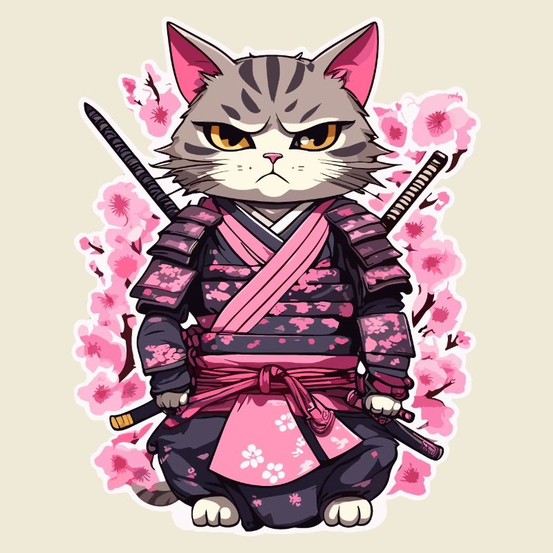 Chat samouraï & fleurs de cerisier #7