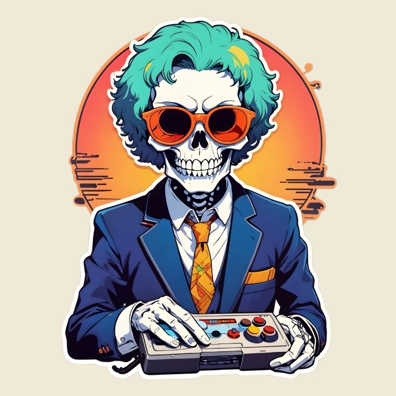 Retro Gamer Skelett mit Controller Konsolenspiele