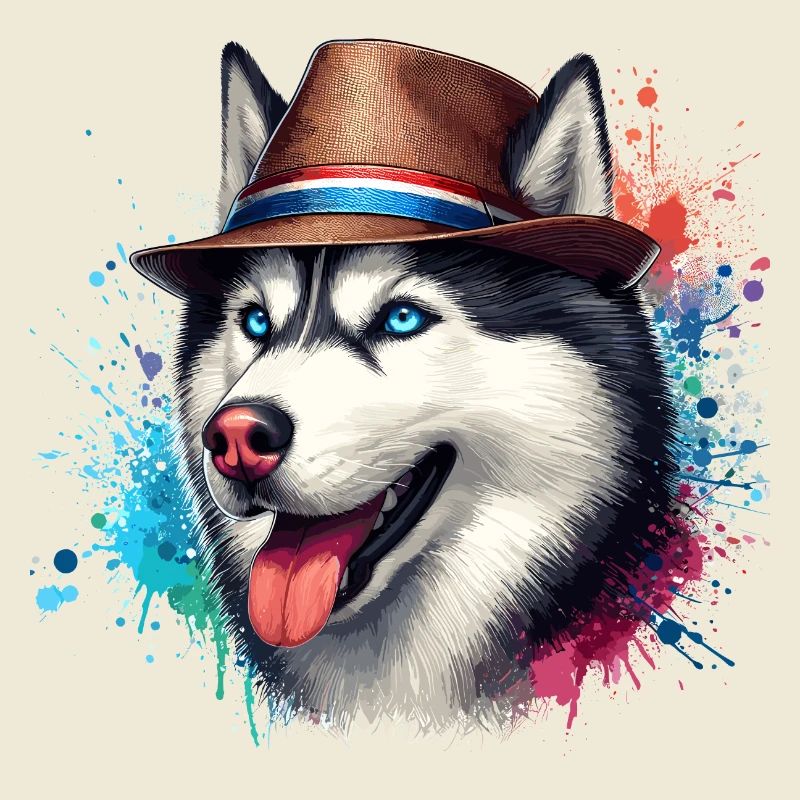 Husky-Kopf mit Hut