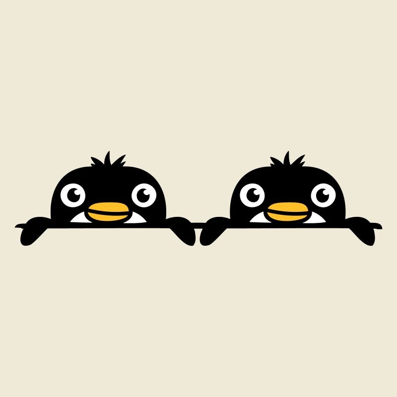 2 Pinguine Freunde gucken hinter Mauer hervor Team