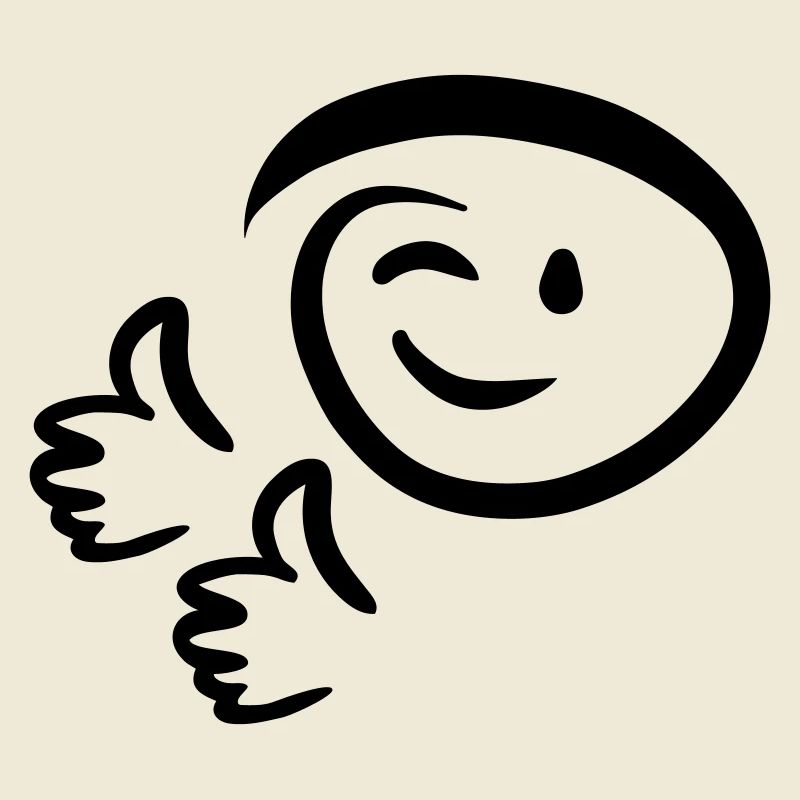 Face winks, shows two thumbs up. Emoticon.
